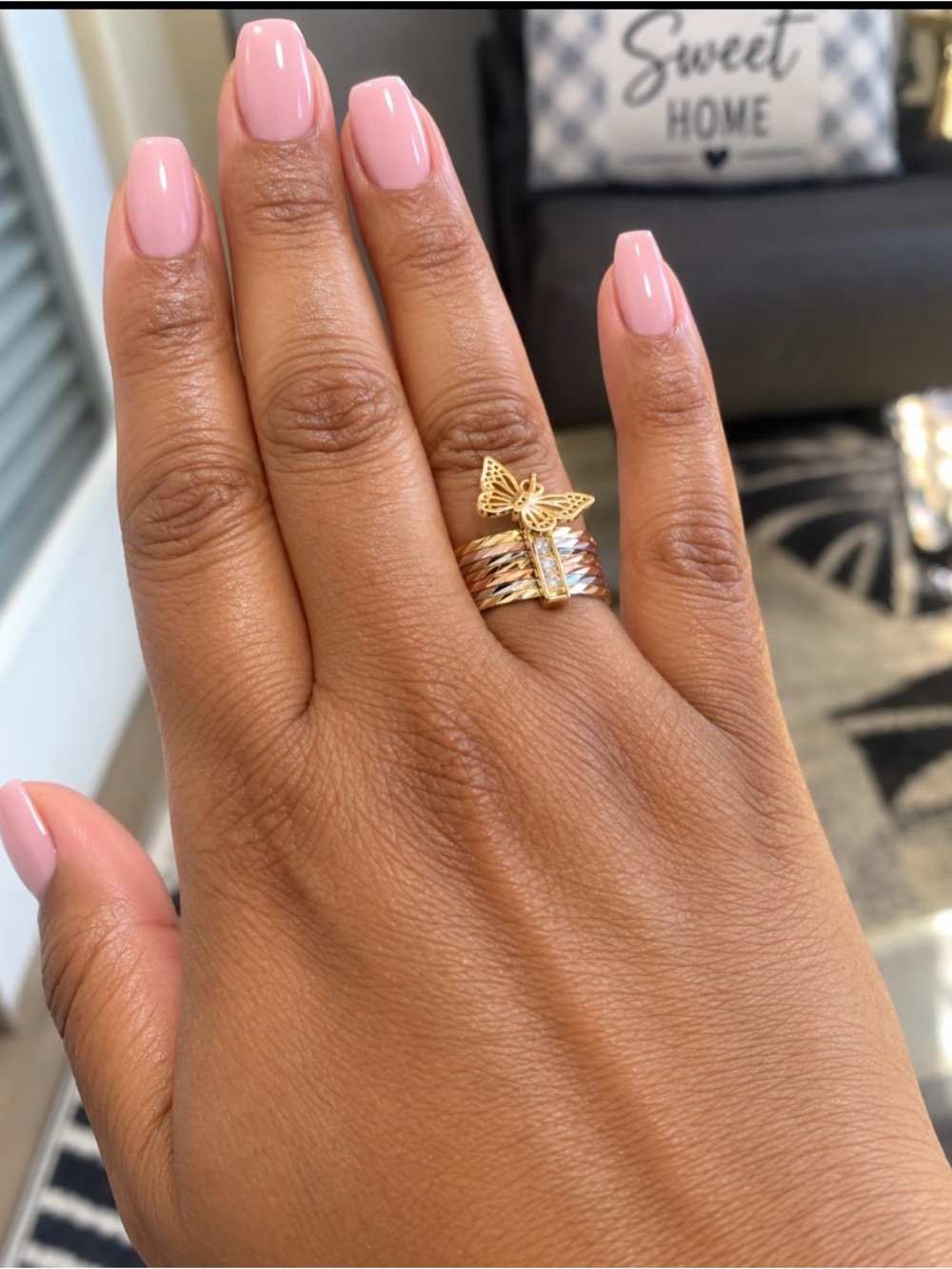 Gold Butterfly Stack Ring Set in Polished Gold